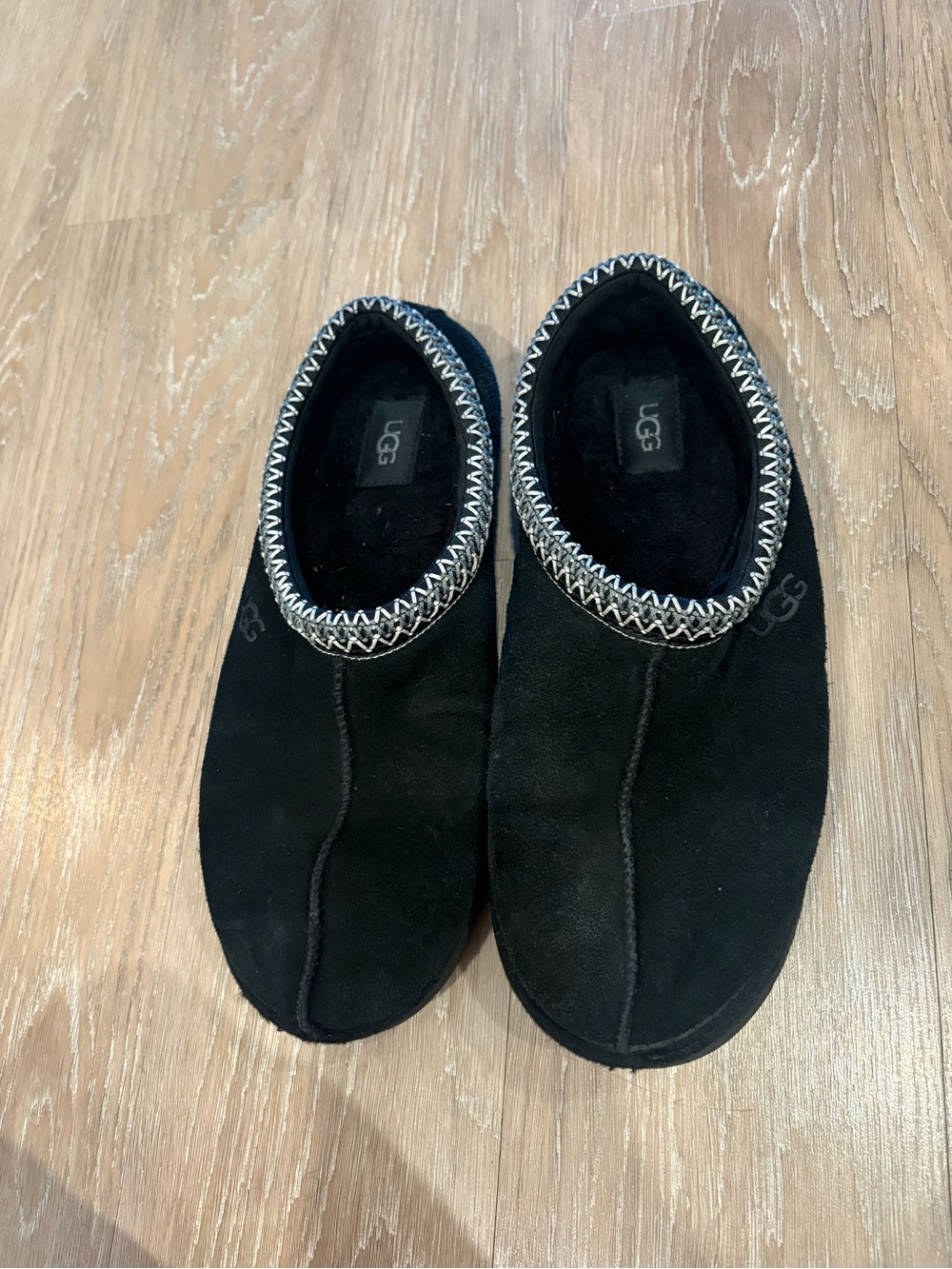 UGG Men’s Black Suede Slip-On Slippers with Contrast Stitching